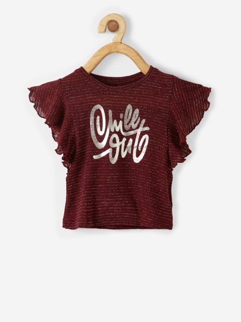 

VITAMINS Girls Maroon Printed Top