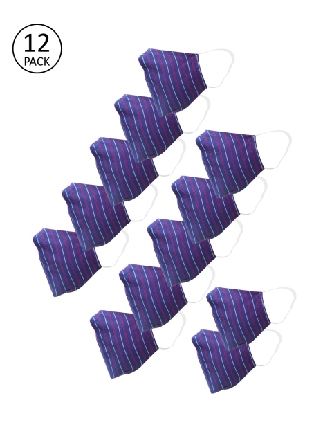 

nestroots Adults Blue Pack Of 12 Striped 2-Ply Reusable Anti Dust Cloth Masks