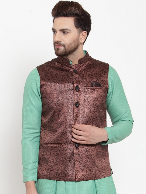 

MAXENCE Men Brown Printed Slim Fit Nehru Jacket