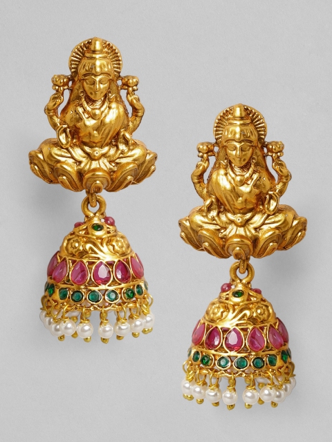 

Rubans Gold 22K Gold Plated Handcrafted Devine Lakshmi Traditional Jhumkas