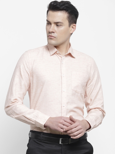 

cape canary Men Peach Regular Fit Solid Formal Shirt
