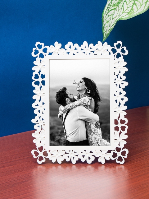 Golden Peacock White Flower Table Photo Frame