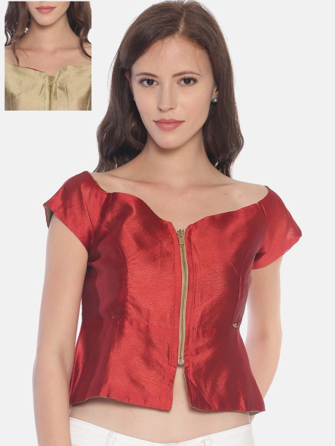

Ira Soleil Women Red & Gold Solid Reversible Peplum Top