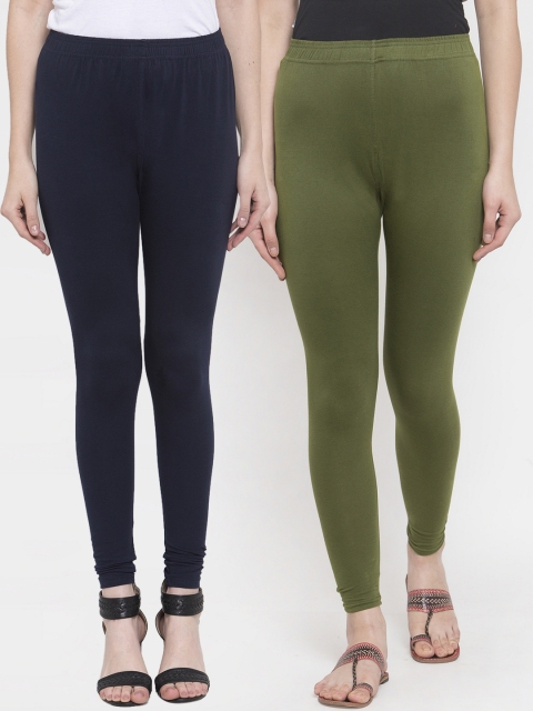 

TAG 7 Women Pack Of 2 Solid Churidar-Length Leggings, Olive