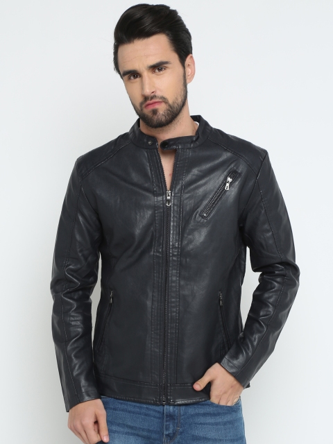 

SHOWOFF Men Navy Blue Solid Lightweight Biker Jacket