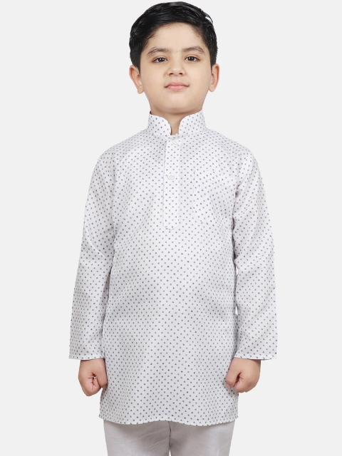 

SG YUVRAJ Boys White & Blue Micro Floral Print Straight Kurta