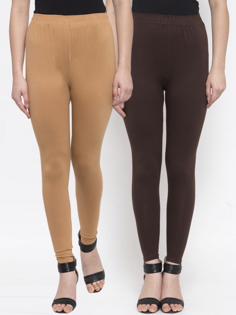 

TAG 7 Women Pack Of 2 Solid Leggings, Beige