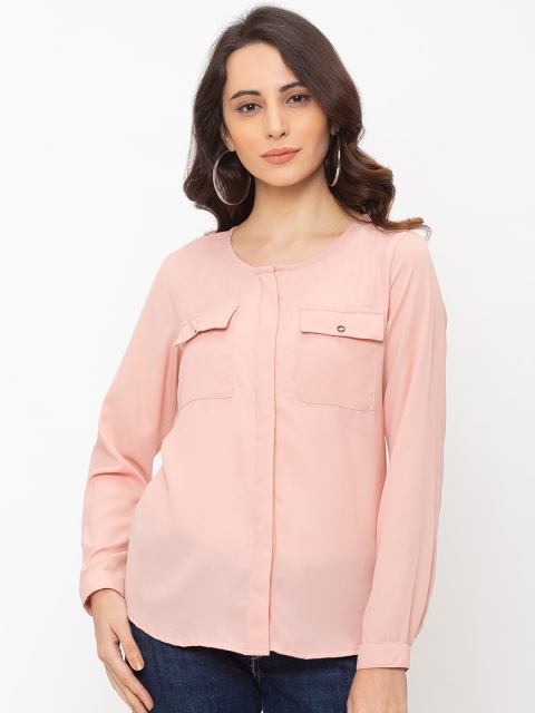 

Globus Women Peach Solid Shirt Style Pure Cotton Top