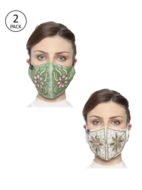 

Anekaant Women Pack of 2 Multicolor 3-Ply Art Silk Embellished Cloth Mask, Multi