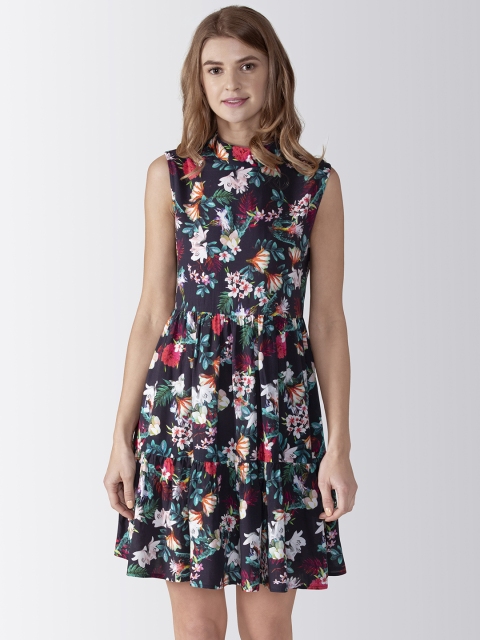 

ADORENITE Women Navy Blue Floral Printed Night Dress