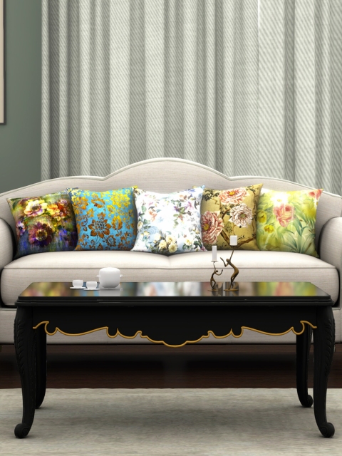 

BIANCA Multicoloured Set of 5 Floral Square Cushion Covers, Multi