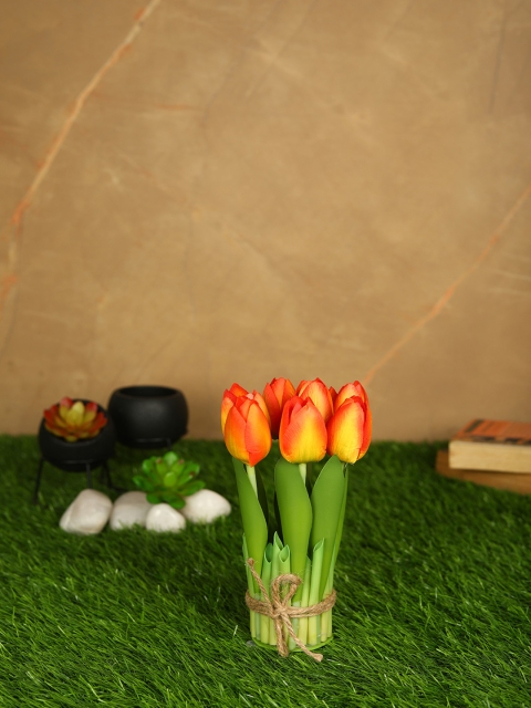 

PolliNation Orange & Green Beautiful Artificial Tulip Flower Bunch With Base