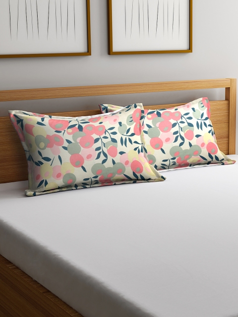 

HOSTA HOMES Set of 2 Beige & Pink Floral Printed Pillow Covers