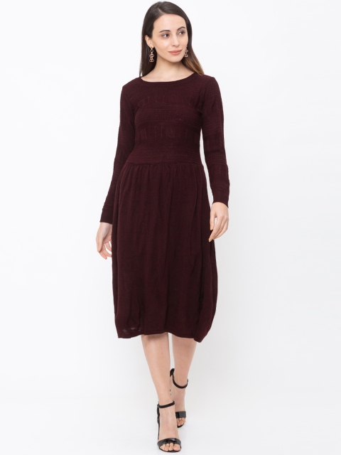 

Globus Women Maroon Self Design Fit and Flare Dress