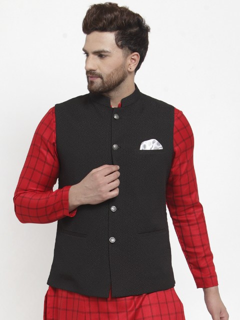 

MAXENCE Men Black Woven Design Nehru Jacket