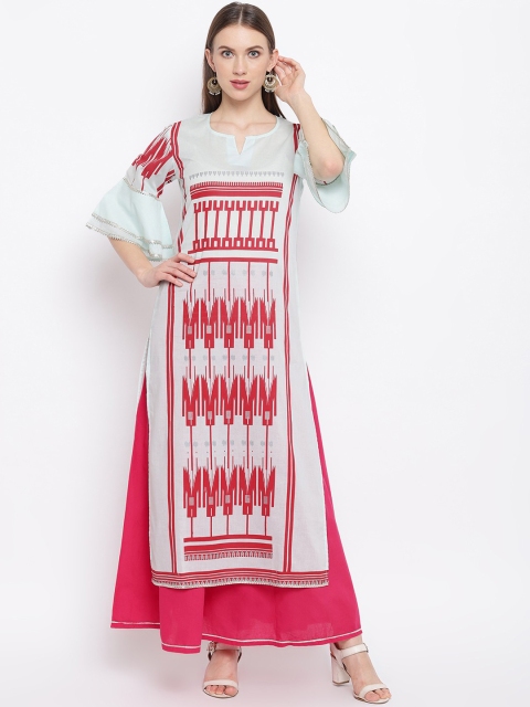 

RIVI Women Blue & Pink Printed Kurta with Skirt