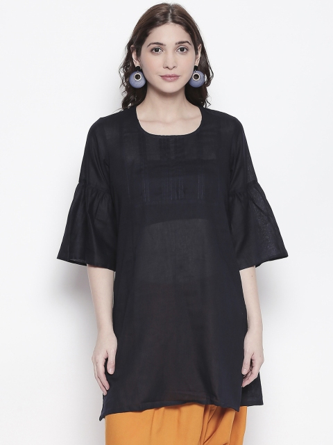 

Desi Weavess Women Black Solid Straight Kurti