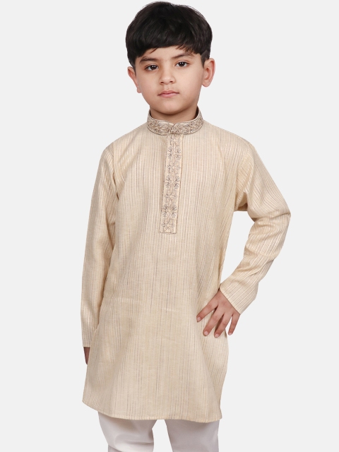 

SG YUVRAJ Boys Beige Striped Straight Kurta