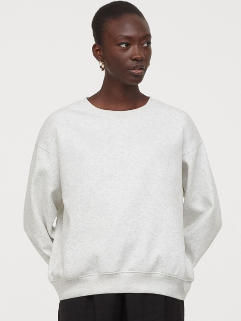 

H&M Women Grey Solid Cotton-Blend Sweatshirt