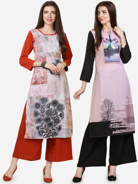 

Silk Bazar Women Pack of 2 Printed Straight Kurta, Red