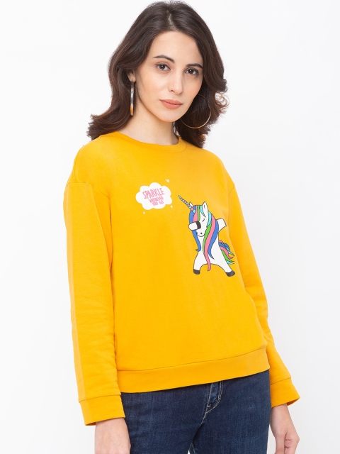 

Globus Women Mustard Yellow & White Unicorn Print Sweatshirt