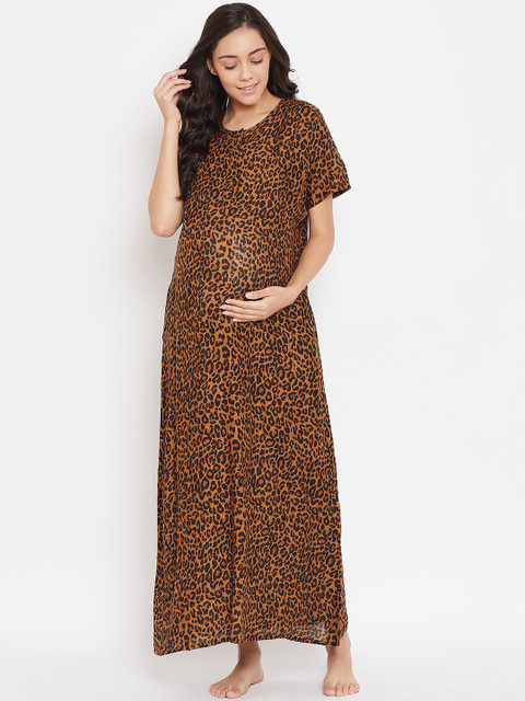 

The Kaftan Company Brown Animal Print Maternity Nightdress