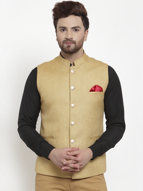 

MAXENCE Men Gold Solid Nehru Jacket