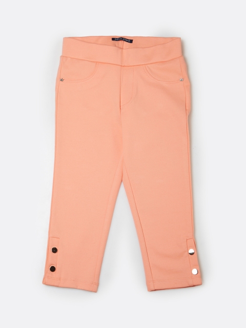 

VITAMINS Girls Peach-Coloured Solid Slim-Fit Treggings