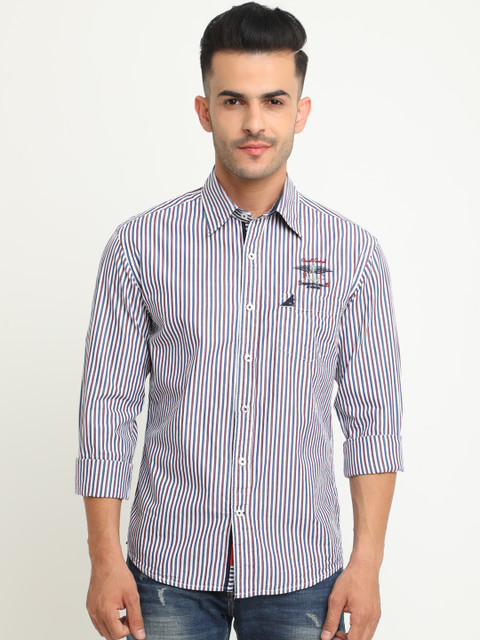 

Flyrs Club Men White & Purple Slim Fit Striped Casual Shirt