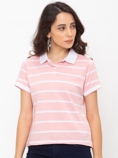

Globus Women Pink & White Striped Polo Collar T-shirt