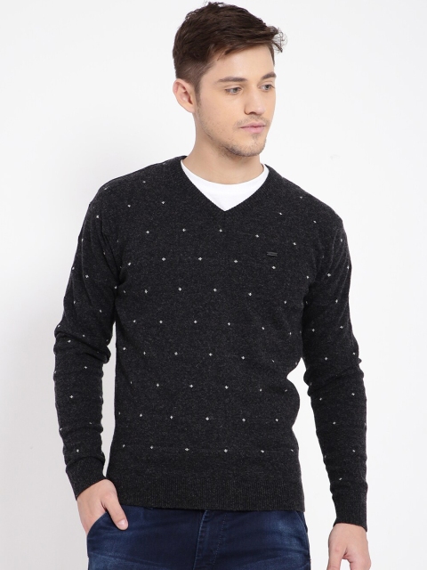 

t-base Men Black Self Design Pullover Sweater
