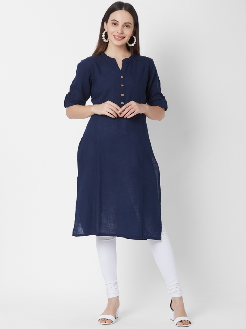 

Vedic Women Navy Blue Solid Straight Kurta