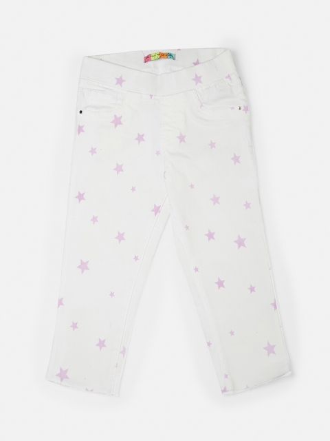

VITAMINS Girls White & Pink Star Printed Slim-Fit Jeggings