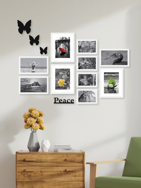 

RANDOM Set Of 10 White Solid Collage Photo Frames With Black Plaques