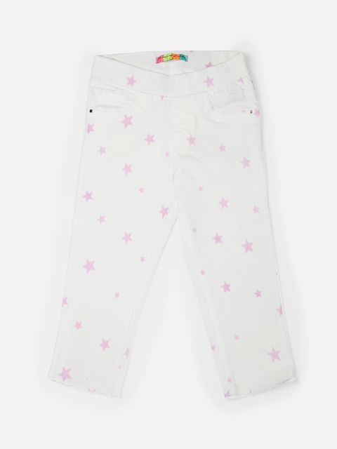 

VITAMINS Girls White & Pink Star Printed Slim-Fit Jeggings