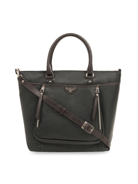 Da Milano Black Textured Handheld Leather Bag
