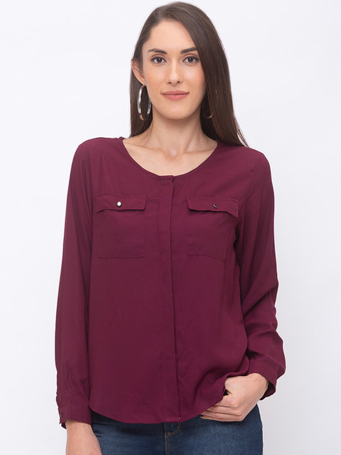 

Globus Women Burgundy Solid Shirt Style Top