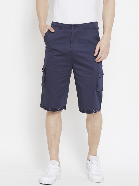 

Hypernation Men Navy Blue Solid Regular Fit Cargo Shorts