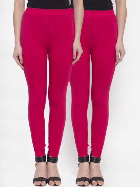 

TAG 7 Women Pack Of 2 Pink Solid Churidar-Length Leggings