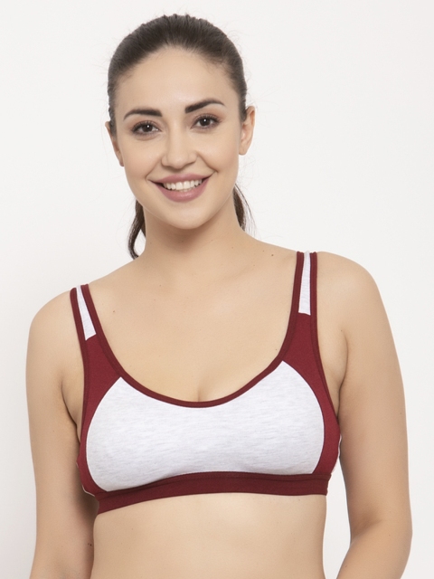 

GRACIT Maroon & White Colourblocked Non-Wired Non Padded Sports Bra PW16-14-28B