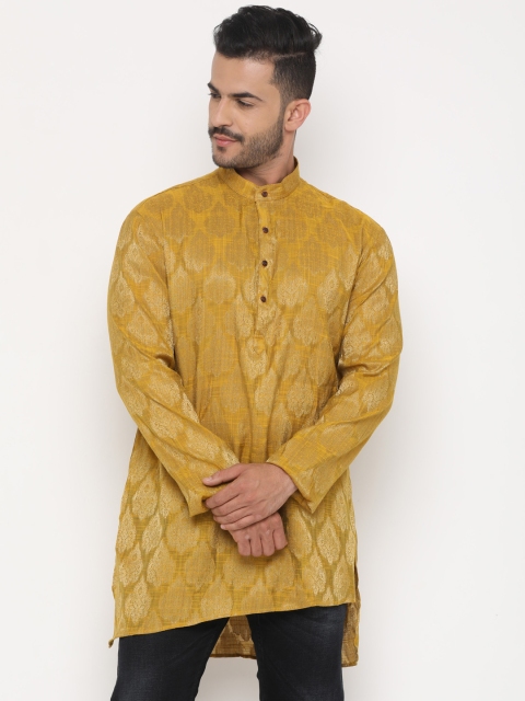 

SHOWOFF Men Mustard Yellow Woven Design Straight Kurta