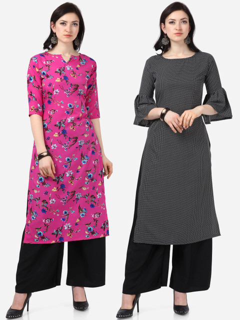 

Silk Bazar Women Pack Of 2 Pink & Black Printed Straight Kurta