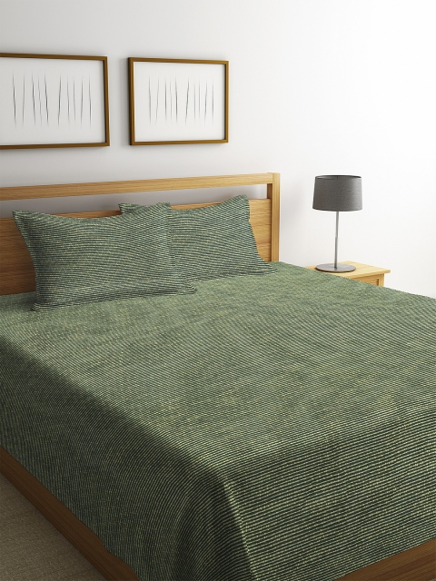 

KLOTTHE Green & Yellow Woven Design Double Bed Cover With 2 Pillow Covers