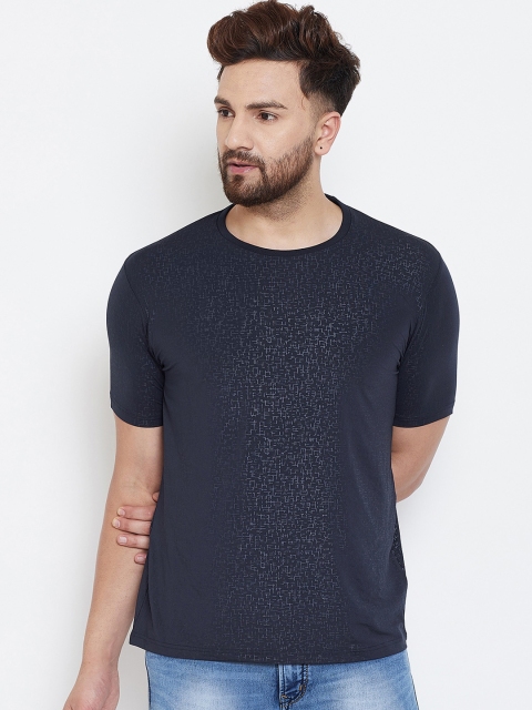 

wesquare Men Navy Blue Self Design Round Neck T-shirt
