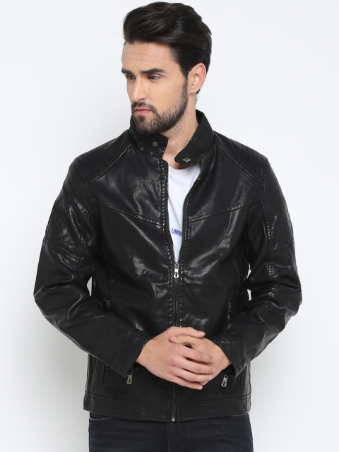 

SHOWOFF Men Black Solid Lightweight Biker Jacket