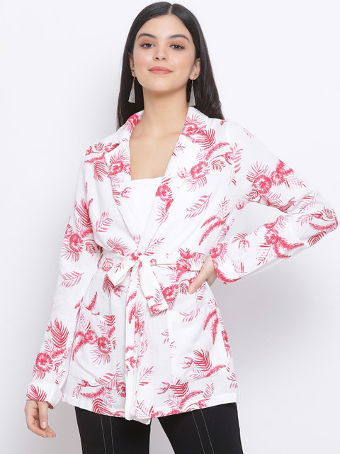 

Oxolloxo Women Pink & White Printed Corduroy Blazer