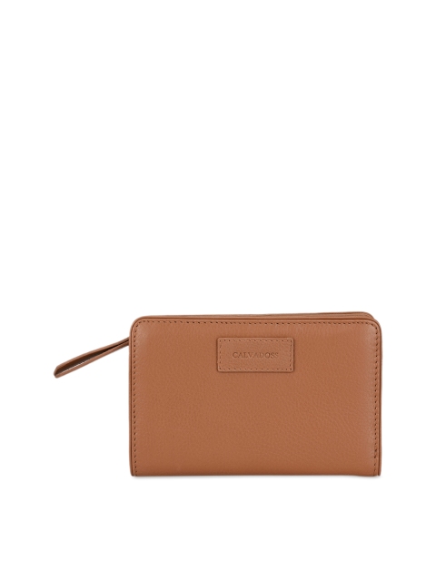 

Calvadoss Women Tan Brown Textured Zip Around Premium Leather Wallet
