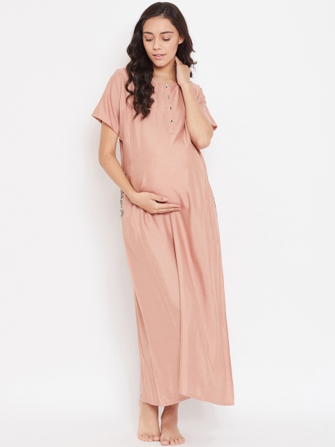 

The Kaftan Company Beige Solid Maternity Nightdress