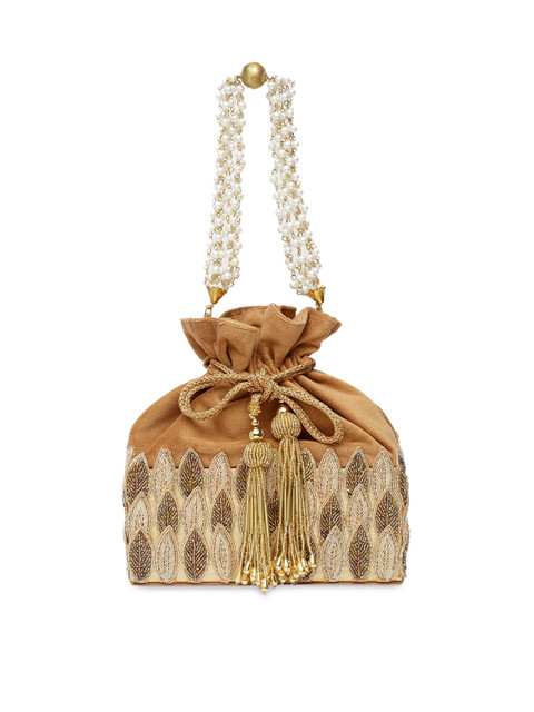 

DUGRISTYLE Brown & Gold Embellished Potli Bag