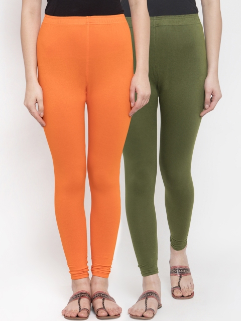 

TAG 7 Women Pack Of 2 Solid Ankle-Length Leggings, Olive